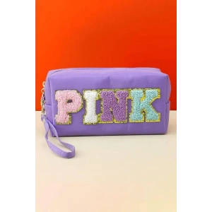 Mor Renk Pink Yazılı Makyaj Çantası