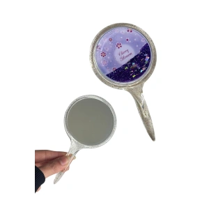 Mor Renk Pul Detaylı Çiçek Figürlü El Aynası