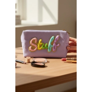 Mor Renk Stuff Yazılı Makyaj Çantası