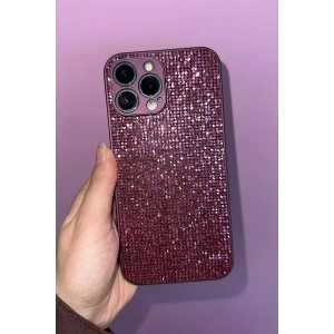 Mor Renk Taş Detaylı 13 Pro Max Telefon Kılıfı