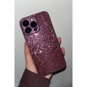 Mor Renk Taş Detaylı 15 Pro Max Telefon Kılıfı