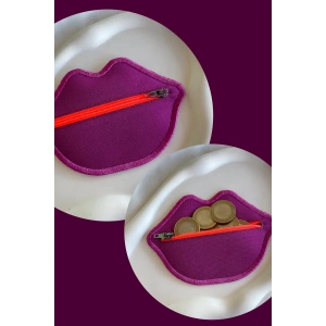 Mürdüm Renk Dudak Detaylı Kadın Cüzdan