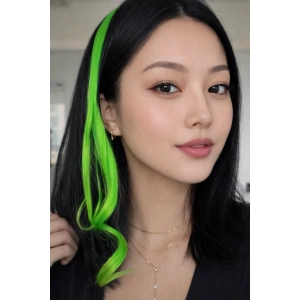 Neon Renk Yan Çıt Çıt Postiş /Yeşil Renk Dalgalı / 45 Cm