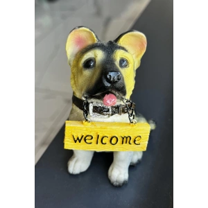 Orta Boy Süs Eşyası Köpek Figürlü Hoşgeldin Yazılı Biblo