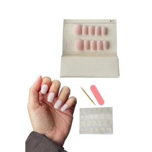 Pembe Renk 10lu Kadife Takma Tırnak (Yapıştırıcılı)