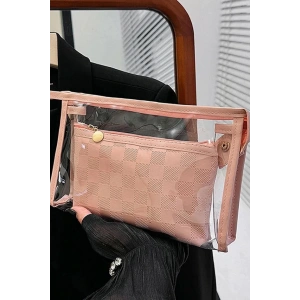 Pembe Renk 2li Şeffaf Makyaj Çantası
