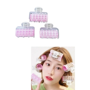 Pembe Renk 3lü Bigudi Cırtlı Mandal Tokalı/ Yapışkanlı Saç Bigudisi