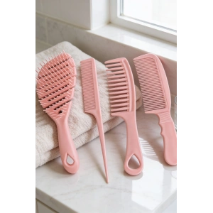 Pembe Renk 4lü Saç Tarama Fırçası/Tarak Set