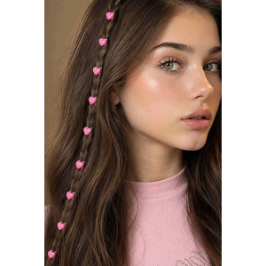 Pembe Renk 8li Kalp Figürlü Saç Küpesi