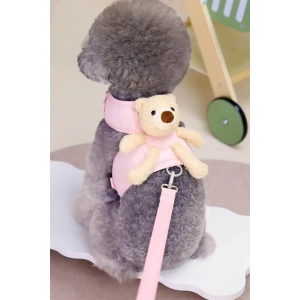 Pembe Renk Ayıcık Figürlü L Beden Göğüs Kedi/Köpek Tasma