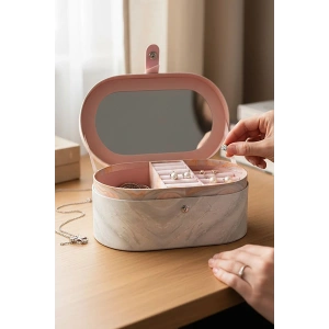 Pembe Renk Ayna Detaylı Takı Organizeri