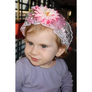 Pembe Renk Çiçek Figürlü Çocuk/ Bebek Saç Bandı