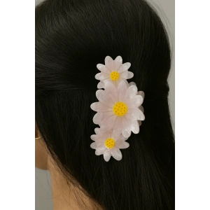 Pembe Renk Çiçek Figürlü Kemik Mandal Toka