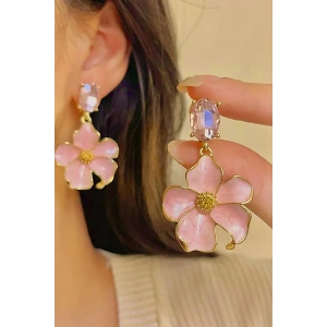 Pembe Renk Çiçek Figürlü Küpe (Çift)