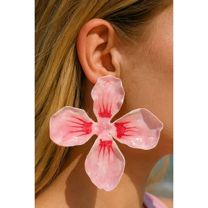 Pembe Renk Çiçek Figürlü Küpe (Çift)