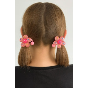 Pembe Renk Çiçek Figürlü Lastik Toka