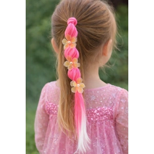 Pembe Renk Çiçek Figürlü Saç Detaylı Lastik Toka