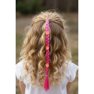 Pembe Renk Çiçek Figürlü Saç Detaylı Lastik Toka