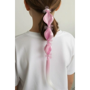 Pembe Renk Çiçek Figürlü Saç Detaylı Lastik Toka