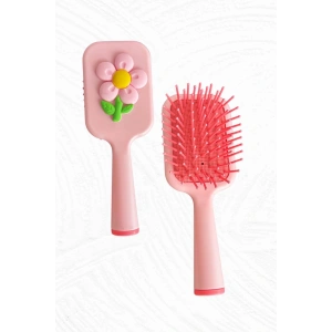 Pembe Renk Çiçek Figürlü Saç Fırçası/ Tarak