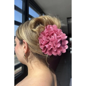 Pembe Renk Çiçek Figürlü Sim Detaylı Mandal Toka