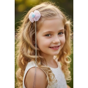 Pembe Renk Çiçek Figürlü Taş Detaylı Çocuk Yan Toka