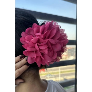 Pembe Renk Çiçek Figürlü Taş Detaylı Mandal Toka