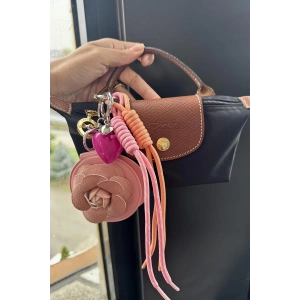 Pembe Renk Çiçek Ve Kalp Figürlü Ayna Detaylı Çanta Charm/ Anahtarlık