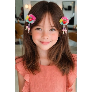 Pembe Renk Çilek Figürlü Boncuk Detaylı 2li Yan Toka Set