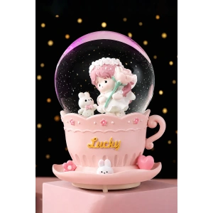 Pembe Renk Çocuk Figürlü Müzikli Ve Işıklı Kar Küresi(Büyük Boy)