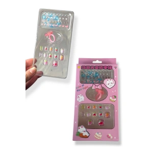 Pembe Renk Çocuk Tırnak /Bileklik /Yüzük /Sticker /Takma Tırnak Set