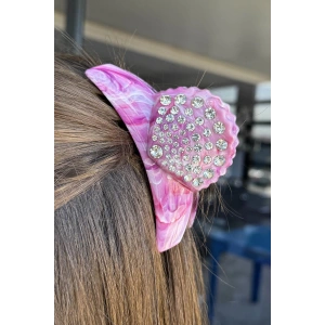 Pembe Renk Deniz Kabuğu Figürlü Taş Detaylı Kemik Mandal Toka