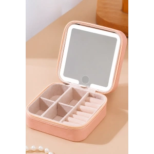 Pembe Renk Dokunmatik Işıklı Aynalı  Takı Organizeri