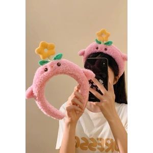 Pembe Renk Dönen Çiçek Detaylı Peluş Taç