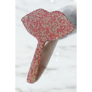 Pembe Renk Dudak Figürlü Taş Detaylı El Aynası