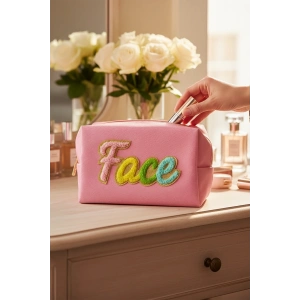 Pembe Renk Face Yazılı Makyaj Çantası