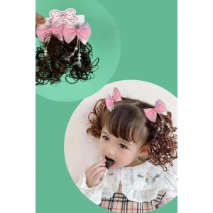 Pembe Renk Fiyonk Detaylı Saçlı Çocuk Pens Toka (çift)