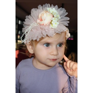 Pembe Renk Gül Figürlü İnci Detaylı Çocuk Saç Bandı