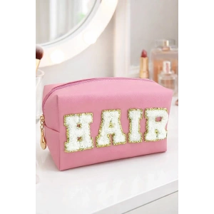 Pembe Renk Hair Yazılı Makyaj Çantası