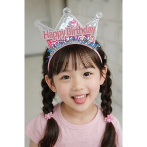 Pembe Renk Happy Birthday Yazılı Taç