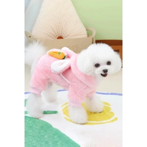 Pembe Renk Havuç Figürlü Çanta Detaylı  Peluş XL Köpek Tulum