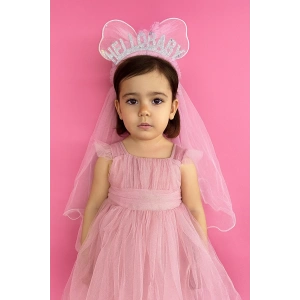 Pembe Renk Hello Baby Yazılı Tül Detaylı Taç
