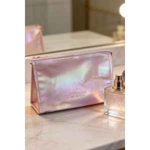 Pembe Renk Hologramlı Makyaj Çantası