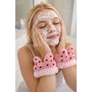 Pembe Renk İkili Kurdele Figürlü Peluş Su Tutucu Havlu Bileklik