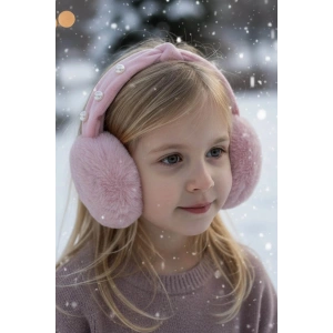 Pembe Renk İnci Detaylı Peluş Kulaklık
