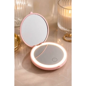 Pembe Renk Işıklı Makyaj Aynası/ Cep Ayna