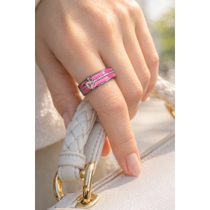 Pembe Renk Kalp Detaylı Ayarlanabilir Yüzük