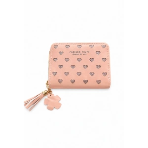 Pembe Renk Kalp Detaylı Deri Kadın Cüzdan
