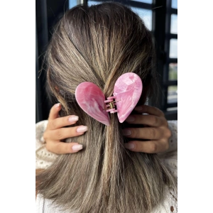 Pembe Renk Kalp Detaylı Kemik Mandal Toka