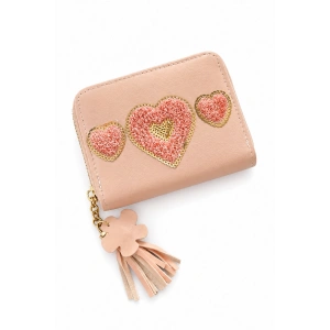 Pembe Renk Kalp Figürlü Deri Kadın Cüzdan